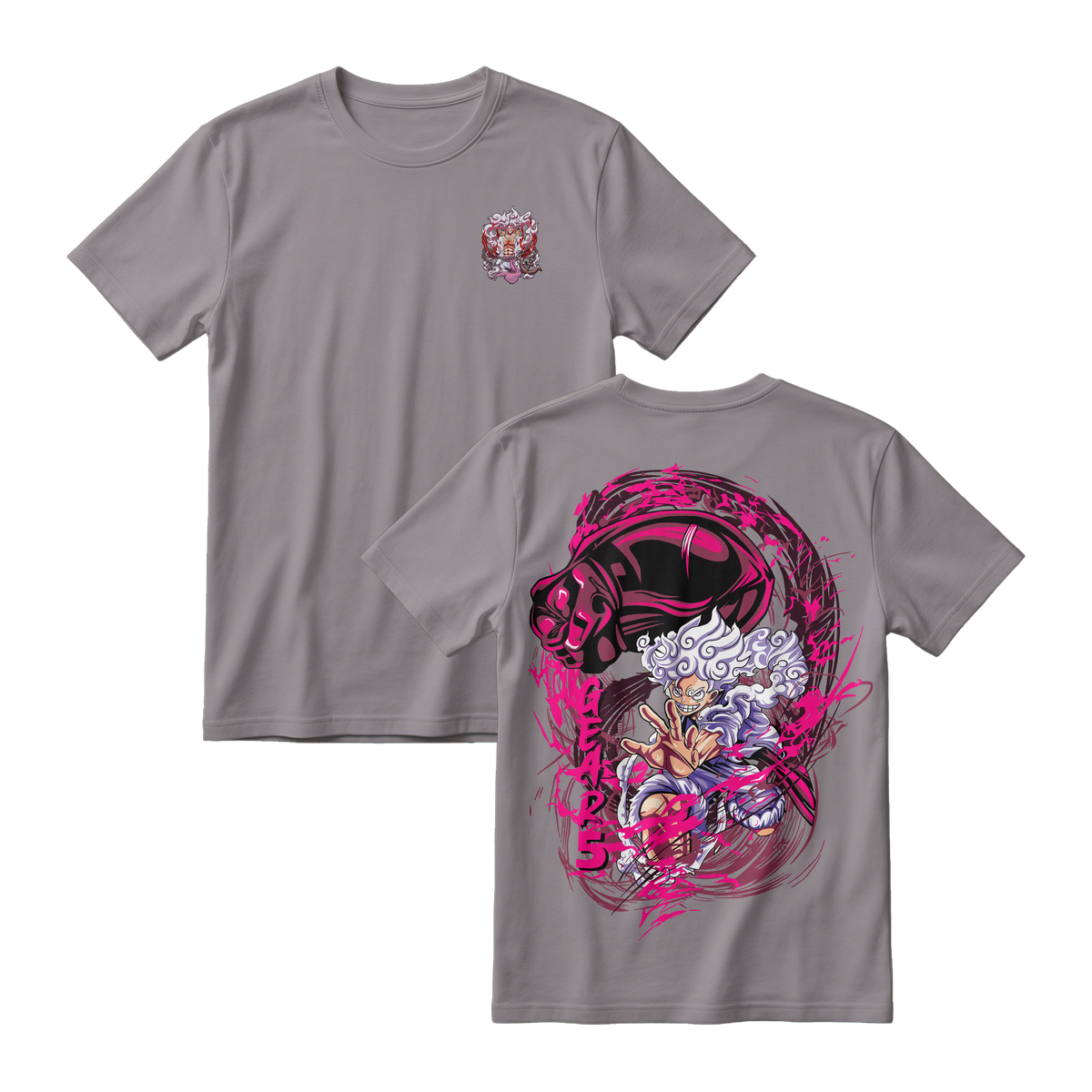 Anime One Piece Monkey D. Luffy Short Sleeve Tee - SMOKE-GREY