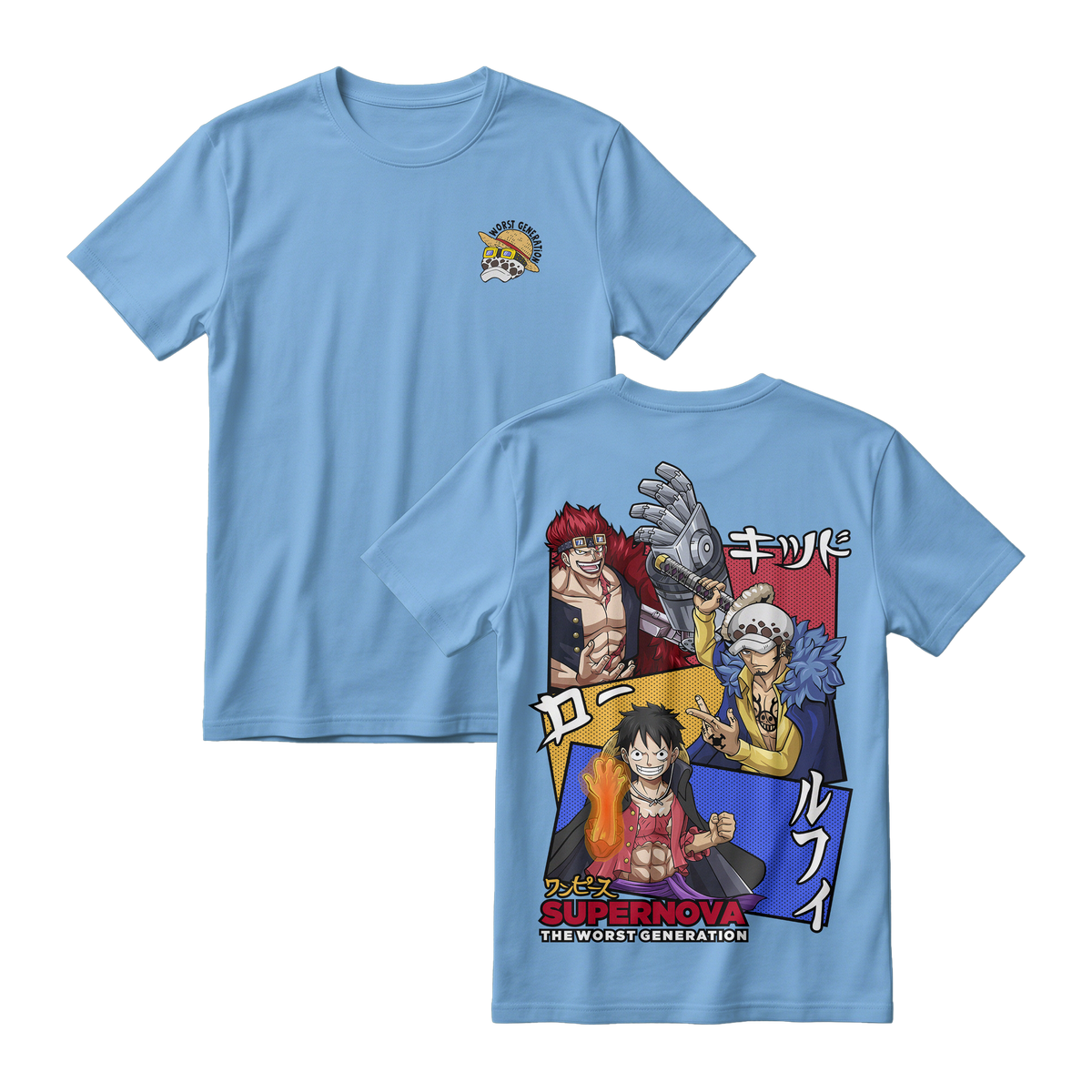 Anime One Piece Supernova The Worst Generation Short Sleeve Tee - ARTIC-BLUE