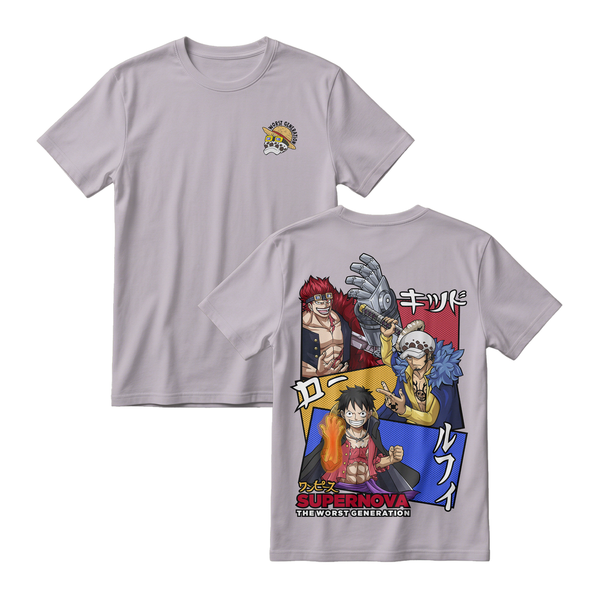 Anime One Piece Supernova The Worst Generation Short Sleeve Tee - ASH-GREY