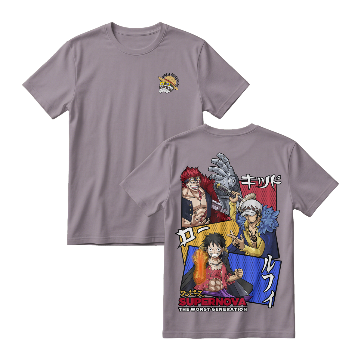 Anime One Piece Supernova The Worst Generation Short Sleeve Tee - ASPHALT-GREY