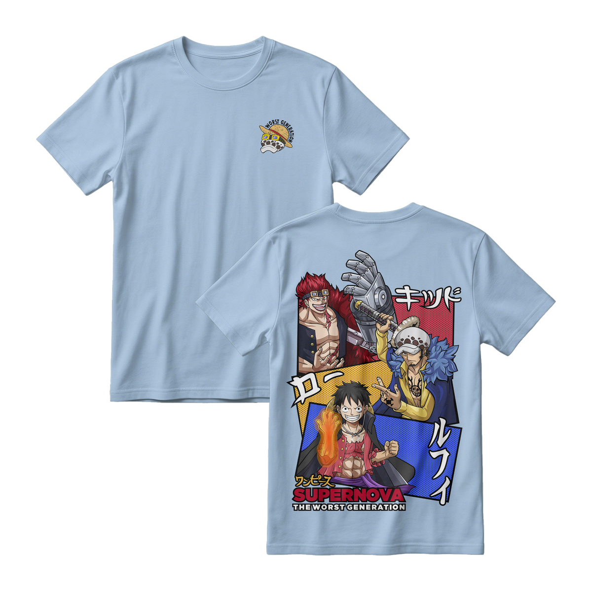 Anime One Piece Supernova The Worst Generation Short Sleeve Tee - BABY-BLUE