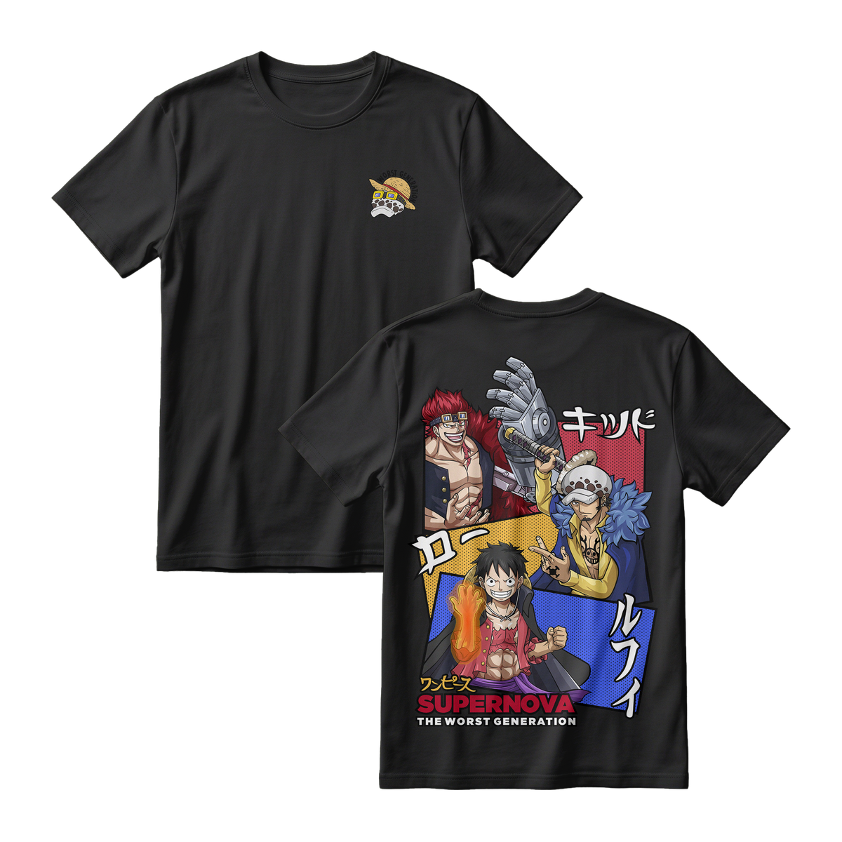 Anime One Piece Supernova The Worst Generation Short Sleeve Tee - BLACK