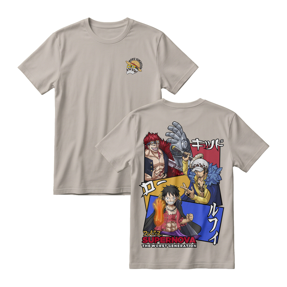 Anime One Piece Supernova The Worst Generation Short Sleeve Tee - BONE