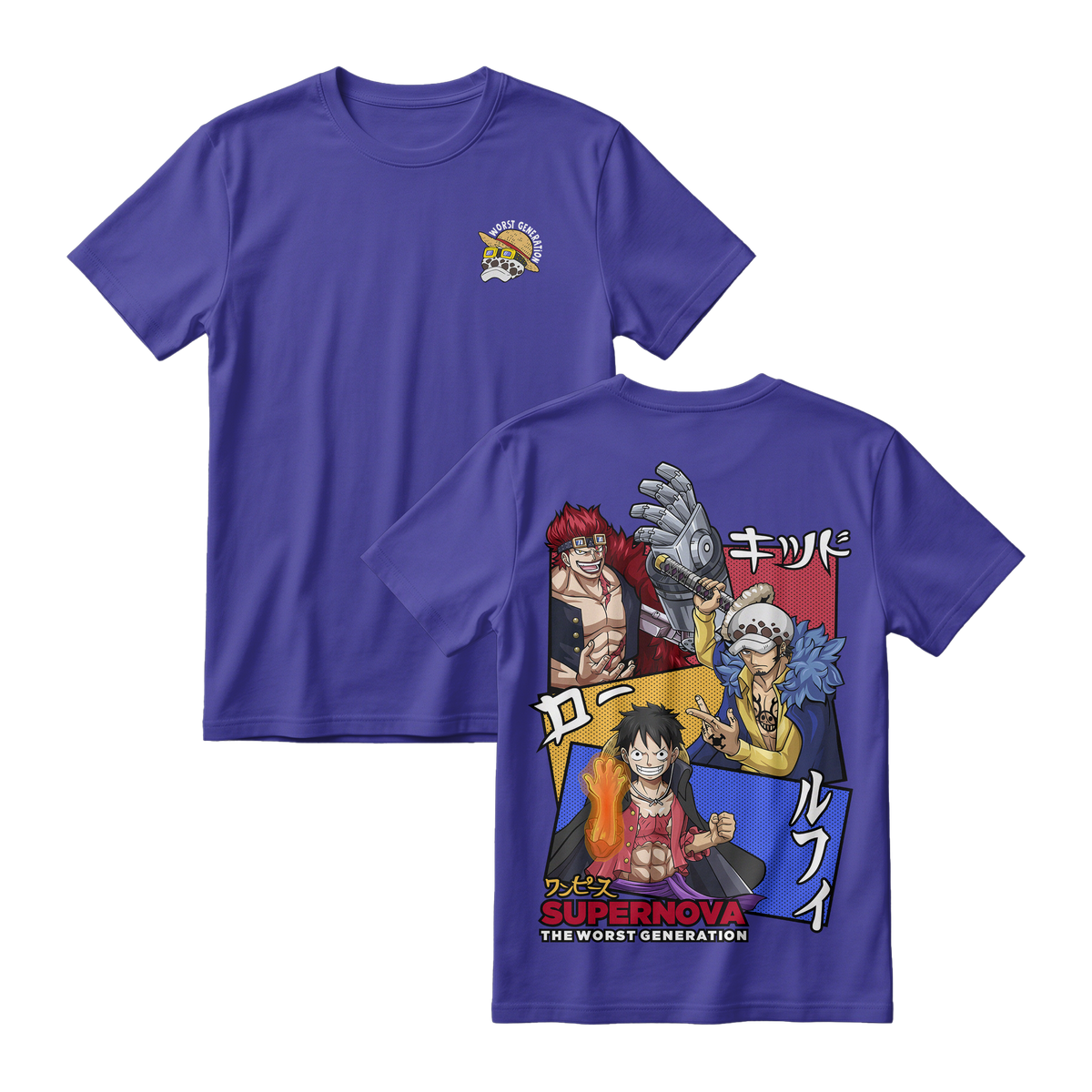 Anime One Piece Supernova The Worst Generation Short Sleeve Tee - CADBURY