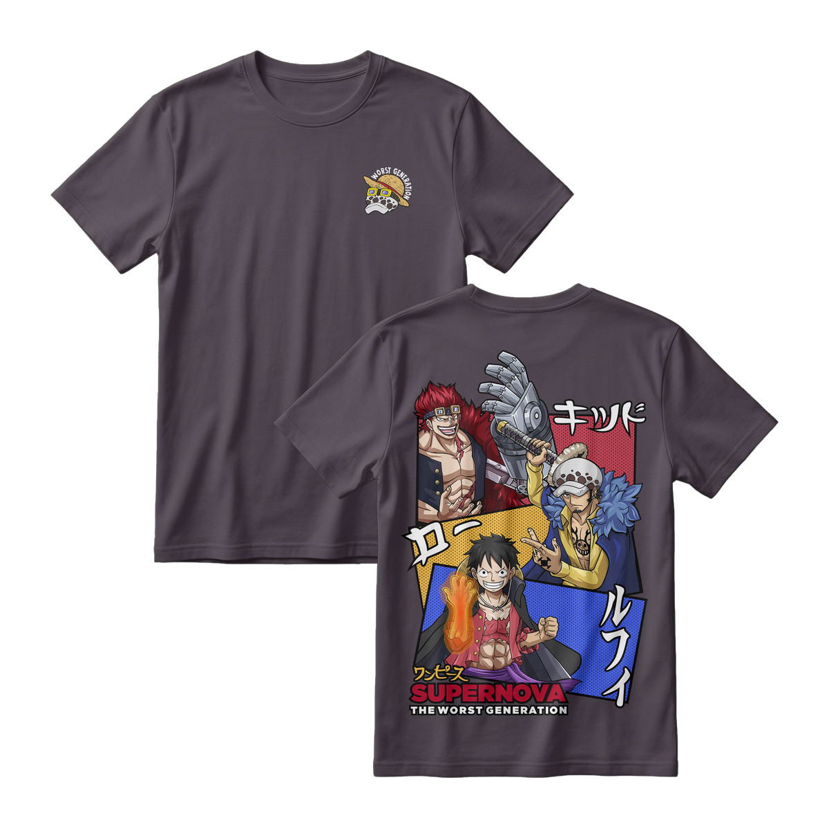 Anime One Piece Supernova The Worst Generation Short Sleeve Tee - CHARCOAL