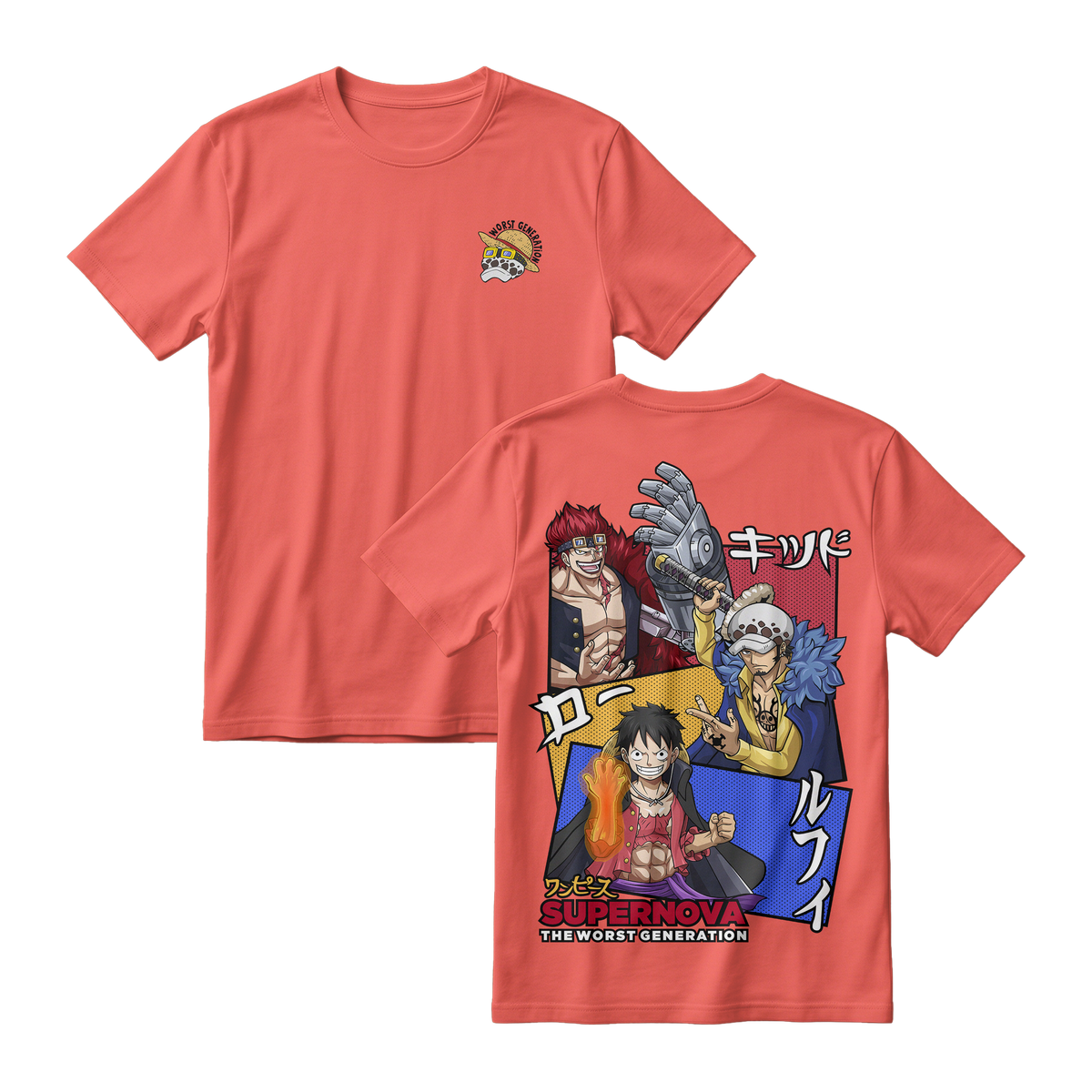 Anime One Piece Supernova The Worst Generation Short Sleeve Tee - CINNAMON