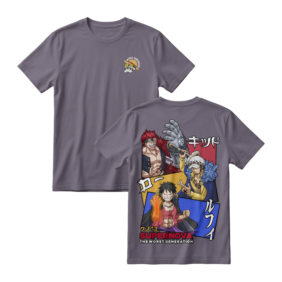 Anime One Piece Supernova The Worst Generation Short Sleeve Tee - DARK-GREY