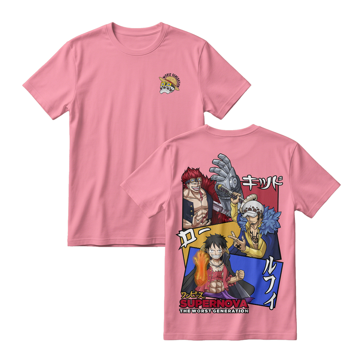 Anime One Piece Supernova The Worst Generation Short Sleeve Tee - FLAMINGO