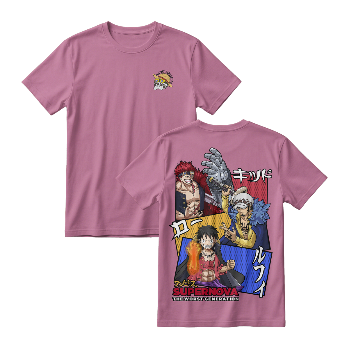 Anime One Piece Supernova The Worst Generation Short Sleeve Tee - LAVENDER