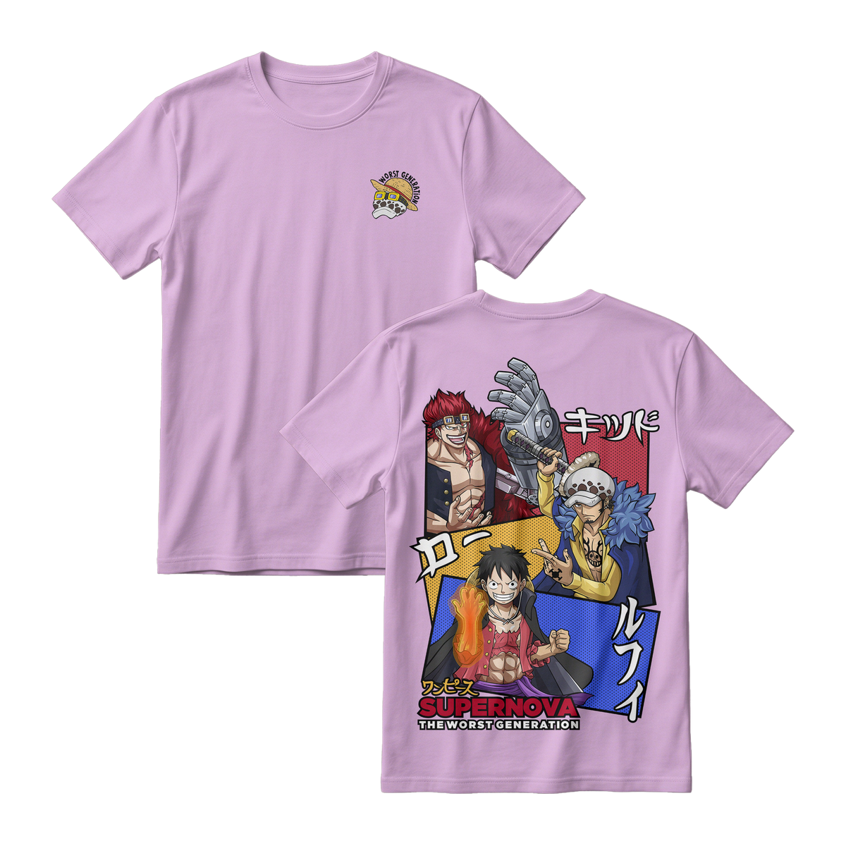 Anime One Piece Supernova The Worst Generation Short Sleeve Tee - LILAC