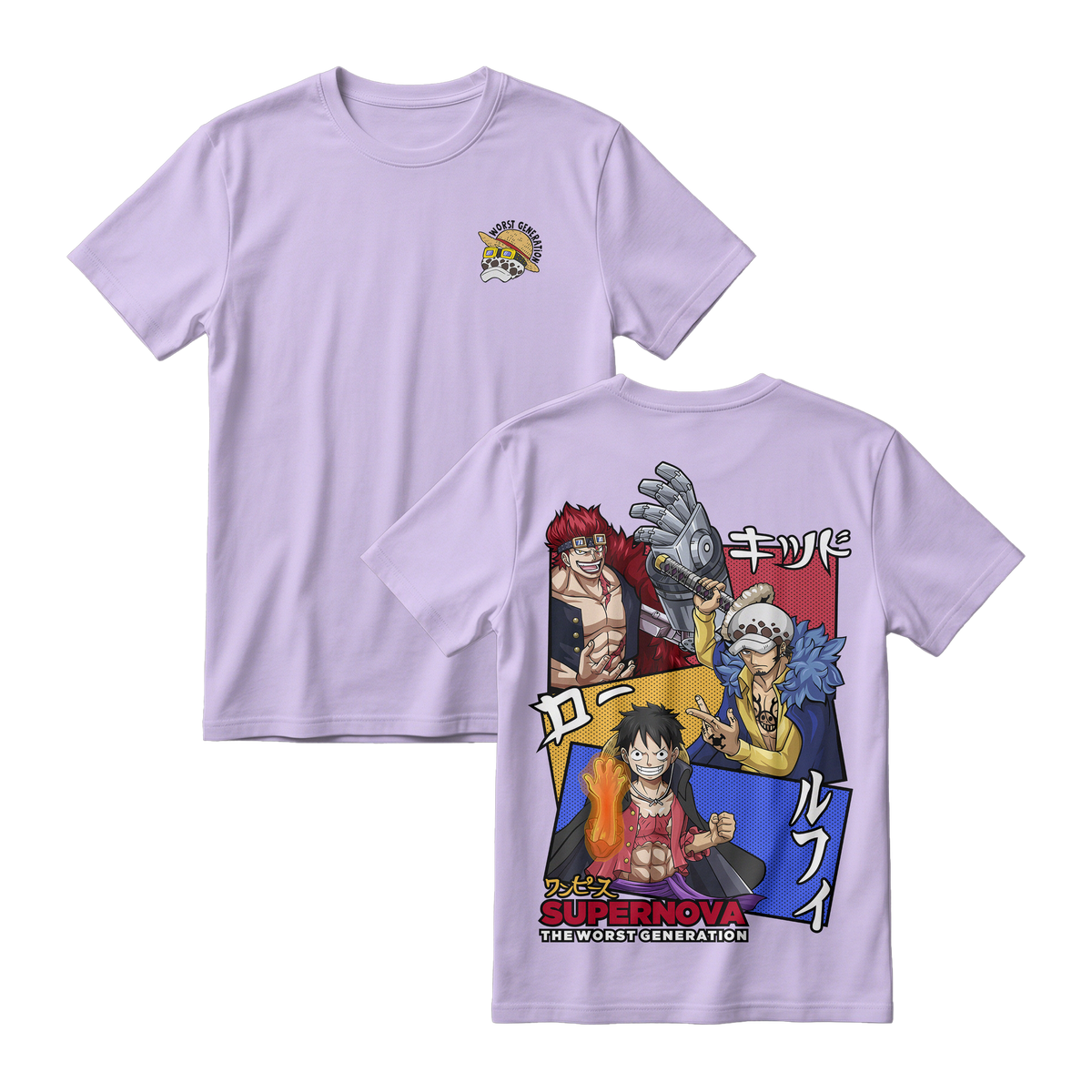 Anime One Piece Supernova The Worst Generation Short Sleeve Tee - PERIWINKLE