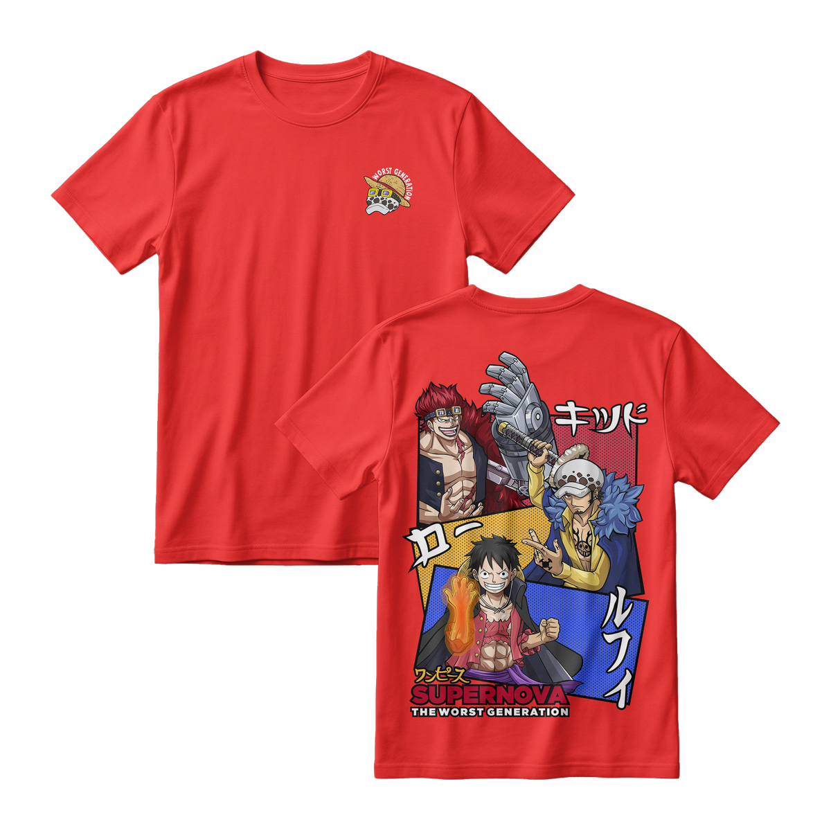 Anime One Piece Supernova The Worst Generation Short Sleeve Tee - RED-CHILI