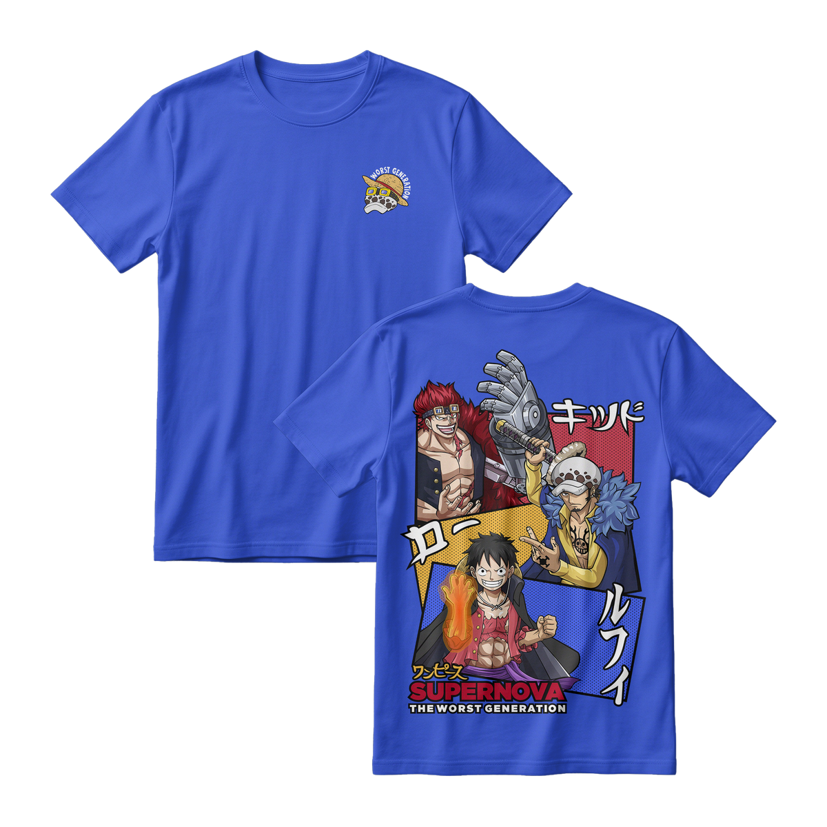 Anime One Piece Supernova The Worst Generation Short Sleeve Tee - ROYAL-BLUE