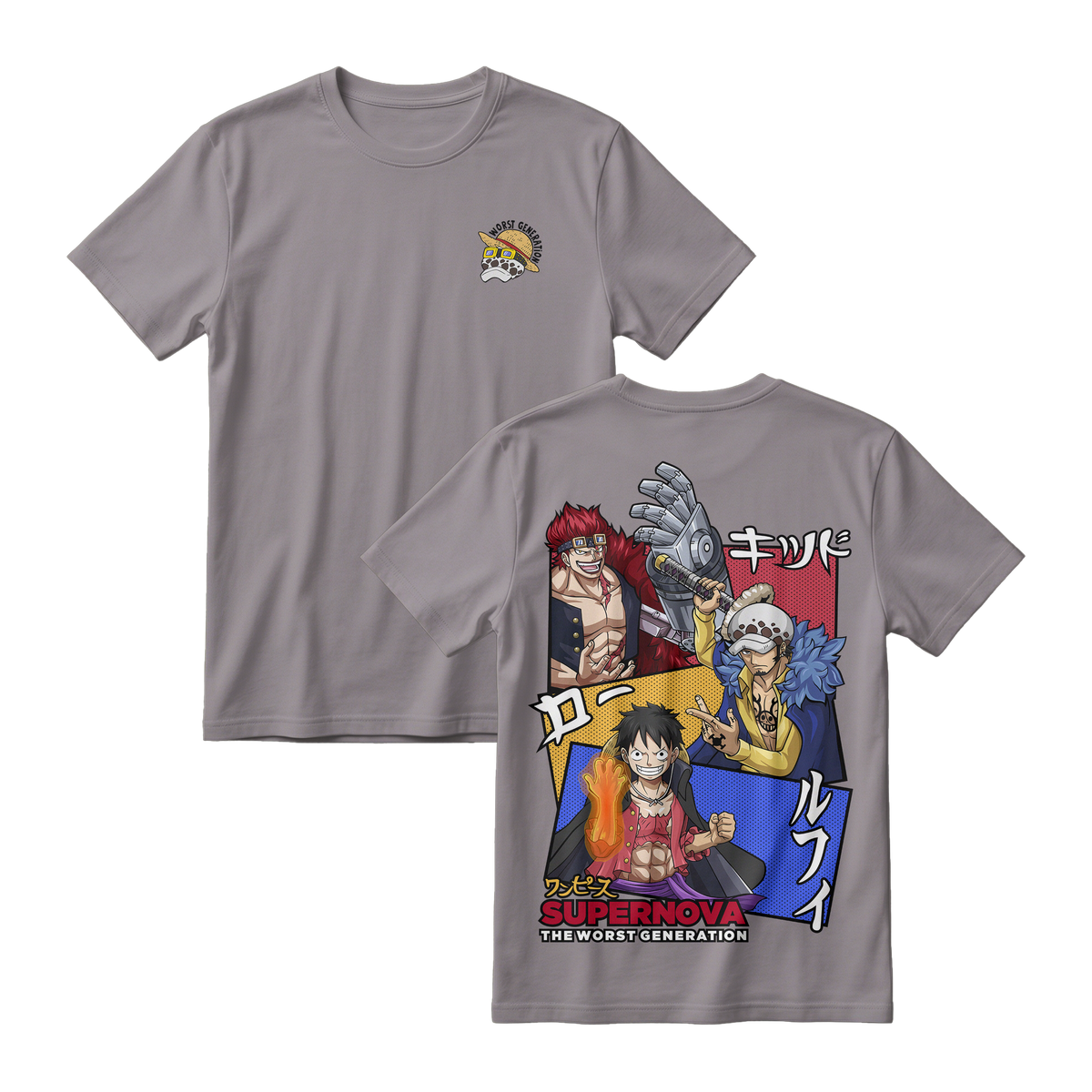 Anime One Piece Supernova The Worst Generation Short Sleeve Tee - SMOKE-GREY