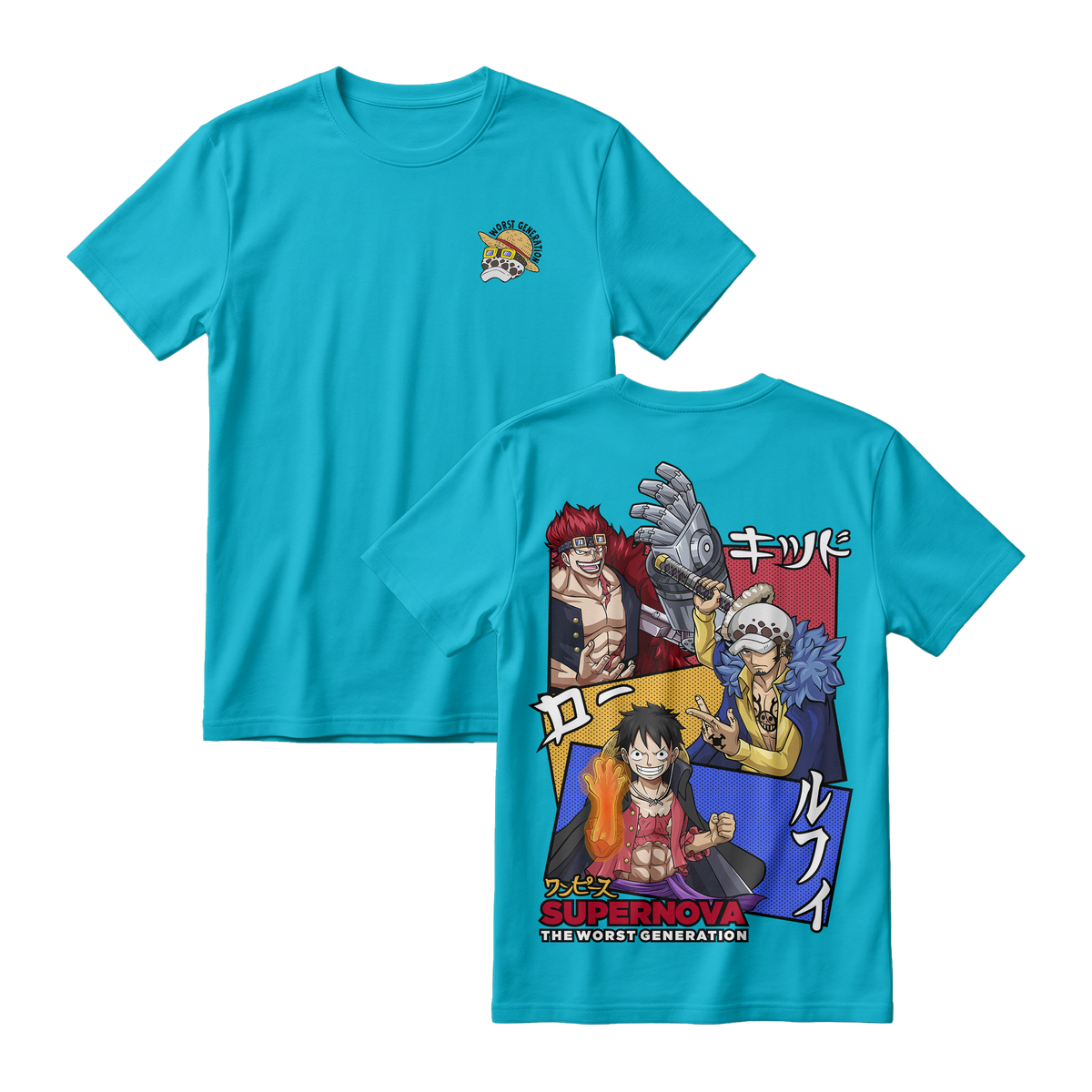 Anime One Piece Supernova The Worst Generation Short Sleeve Tee - TIFFANY