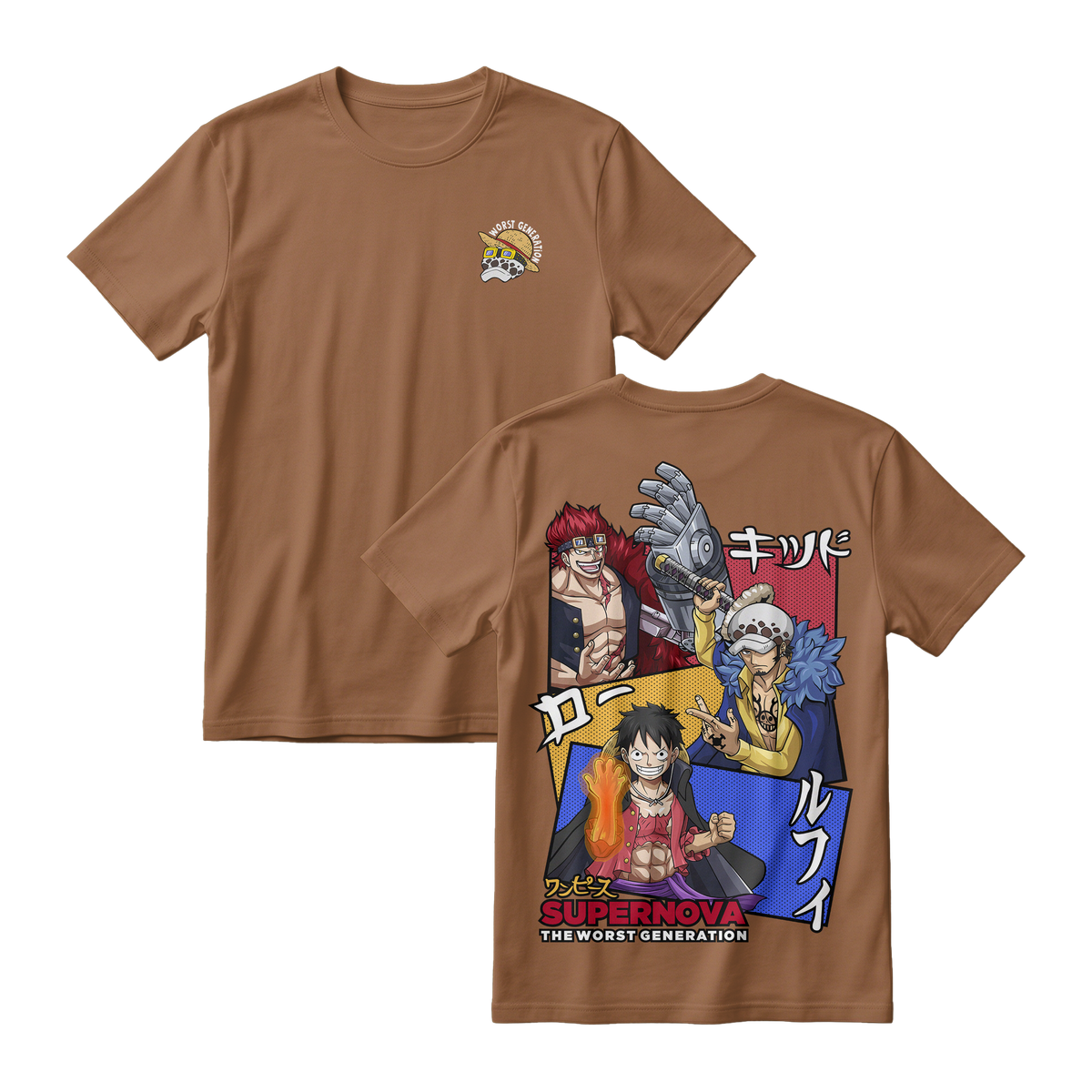 Anime One Piece Supernova The Worst Generation Short Sleeve Tee - WALNUT