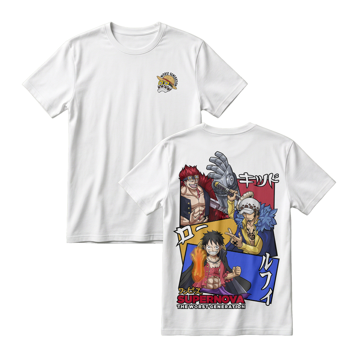 Anime One Piece Supernova The Worst Generation Short Sleeve Tee - WHITE