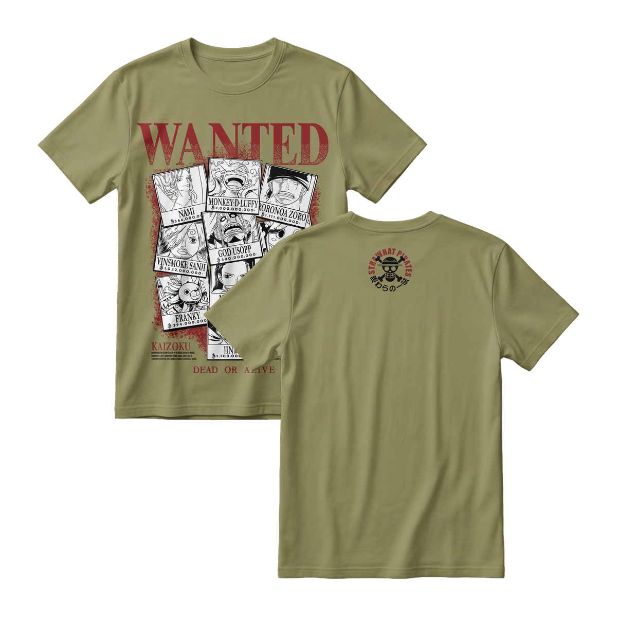 Anime One Piece Wanted Mugiwara Crew Short Sleeve Tee -  ARMY