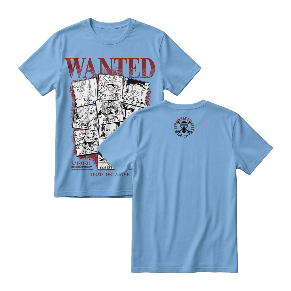 Anime One Piece Wanted Mugiwara Crew Short Sleeve Tee -  ARTIC-BLUE
