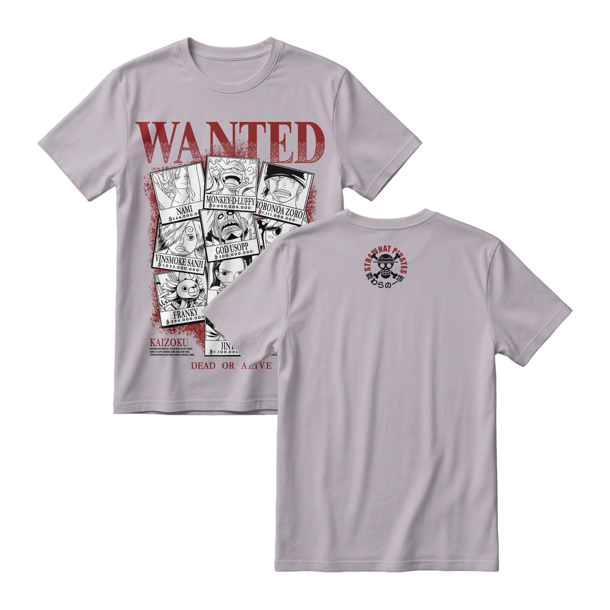 Anime One Piece Wanted Mugiwara Crew Short Sleeve Tee -  ASH-GREY