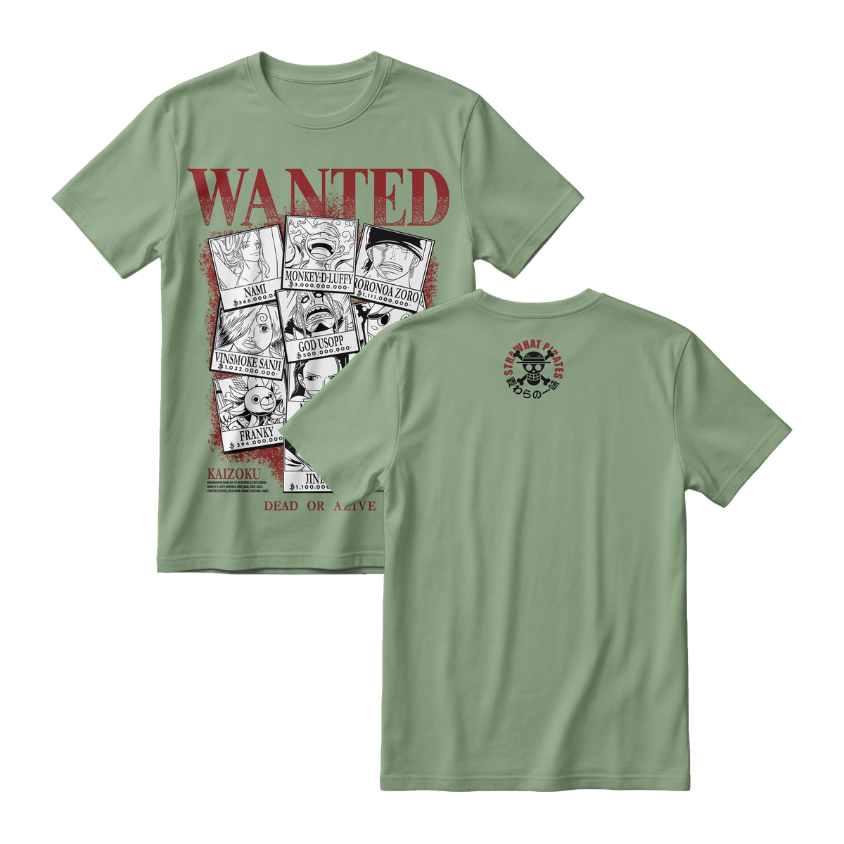 Anime One Piece Wanted Mugiwara Crew Short Sleeve Tee -  ASPARAGUS