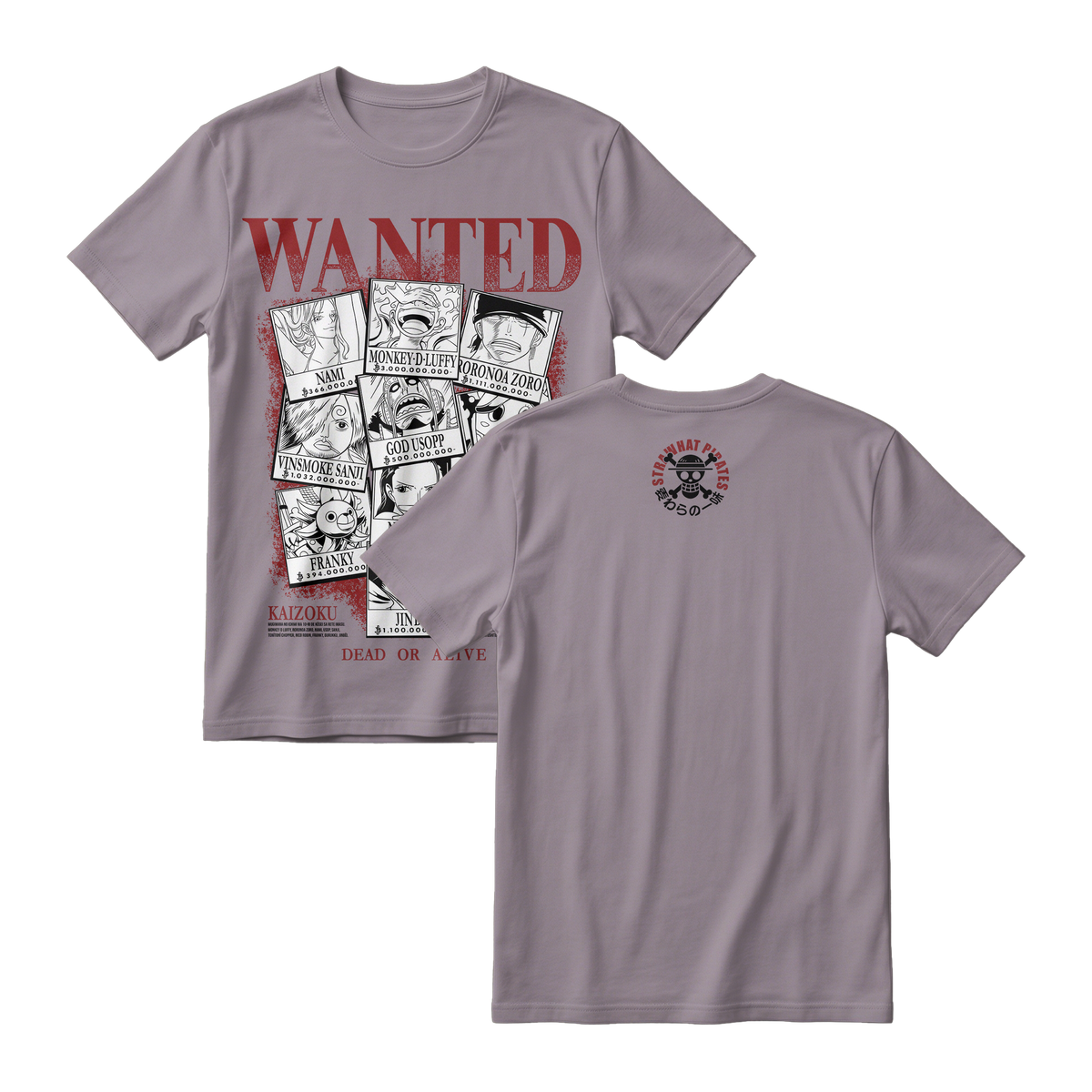 Anime One Piece Wanted Mugiwara Crew Short Sleeve Tee -  ASPHALT-GREY