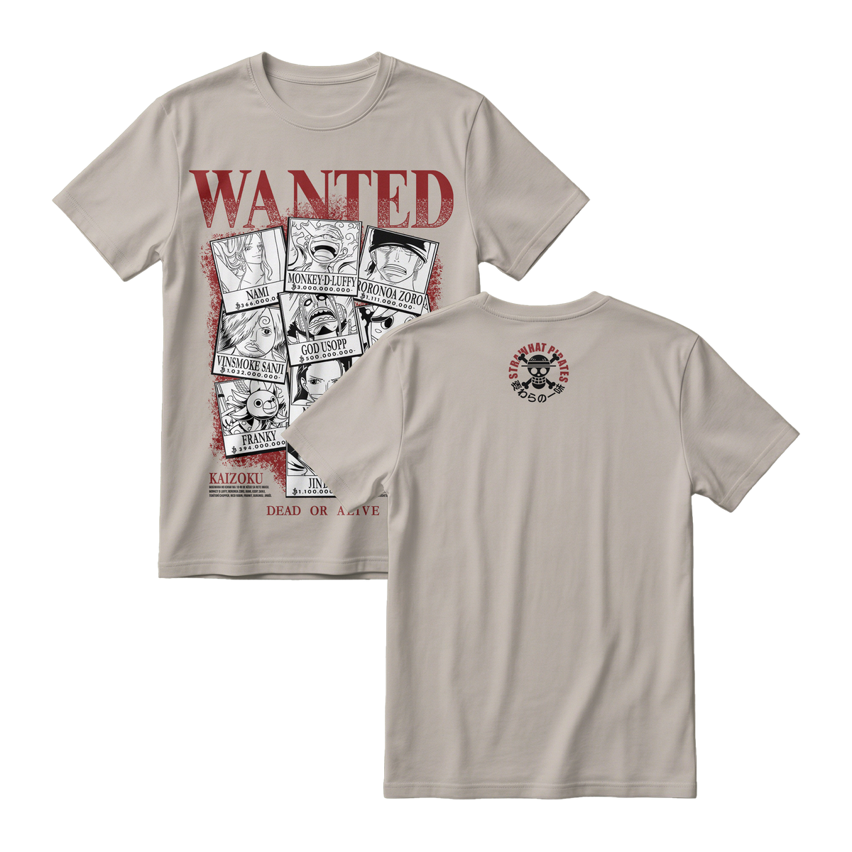 Anime One Piece Wanted Mugiwara Crew Short Sleeve Tee -  BONE