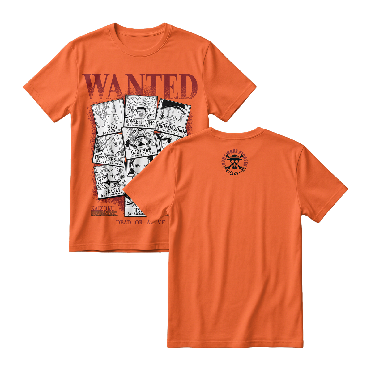 Anime One Piece Wanted Mugiwara Crew Short Sleeve Tee -  BRICK