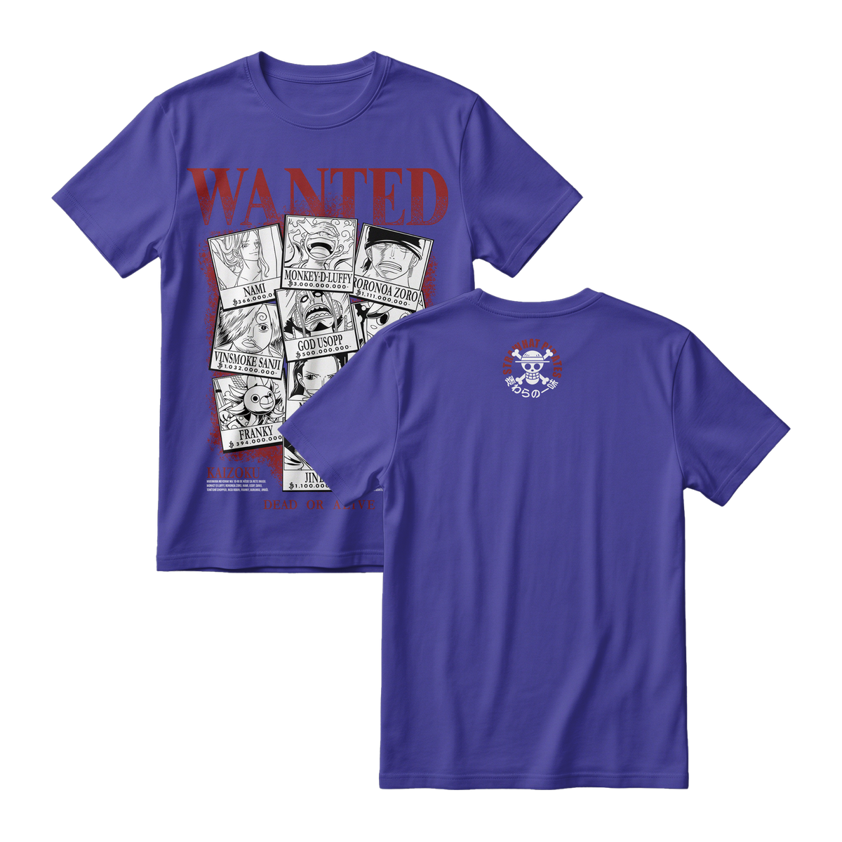 Anime One Piece Wanted Mugiwara Crew Short Sleeve Tee -  CADBURY