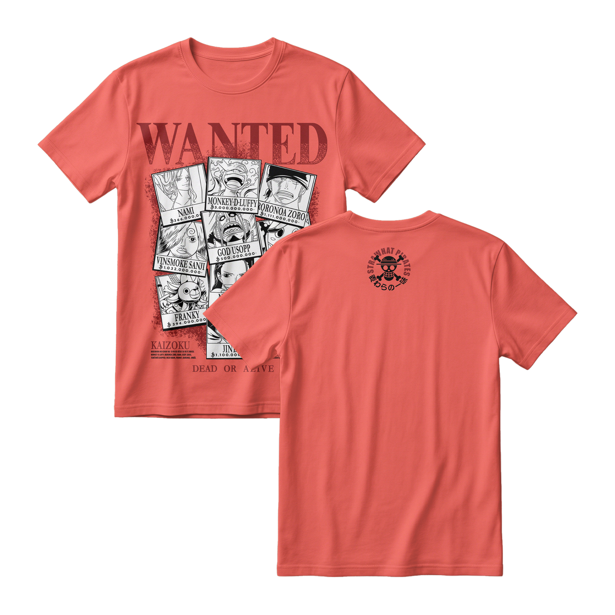 Anime One Piece Wanted Mugiwara Crew Short Sleeve Tee -  CINNAMON