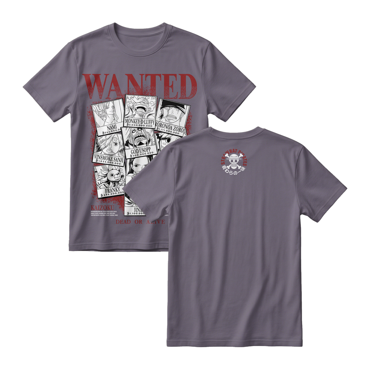 Anime One Piece Wanted Mugiwara Crew Short Sleeve Tee -  DARK-GREY