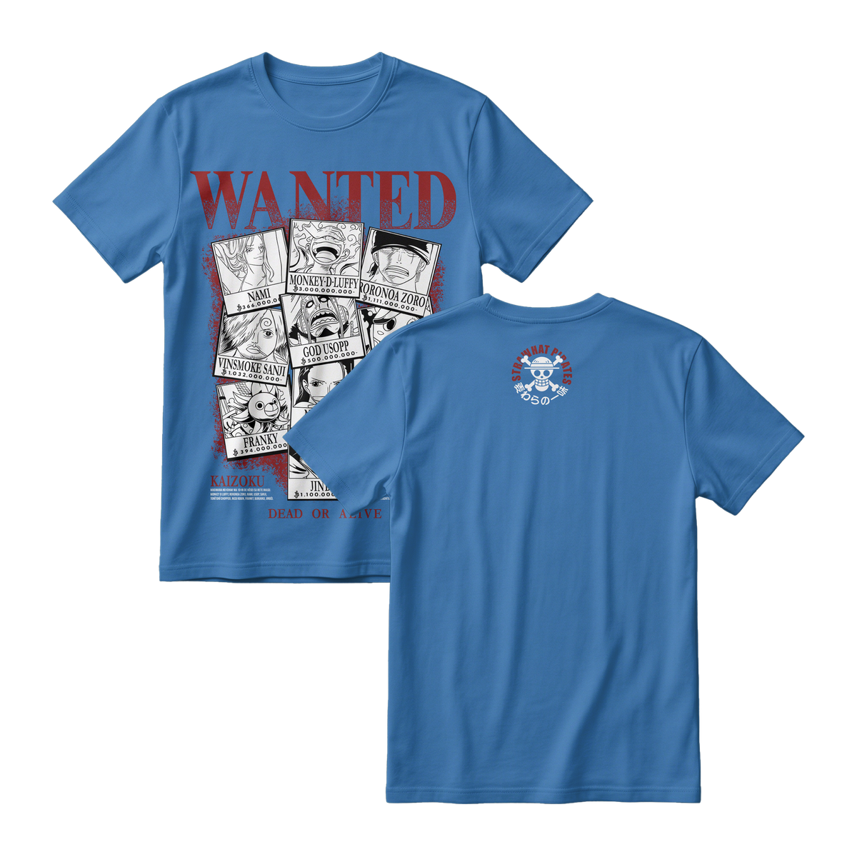 Anime One Piece Wanted Mugiwara Crew Short Sleeve Tee -  DEEP-BLUE