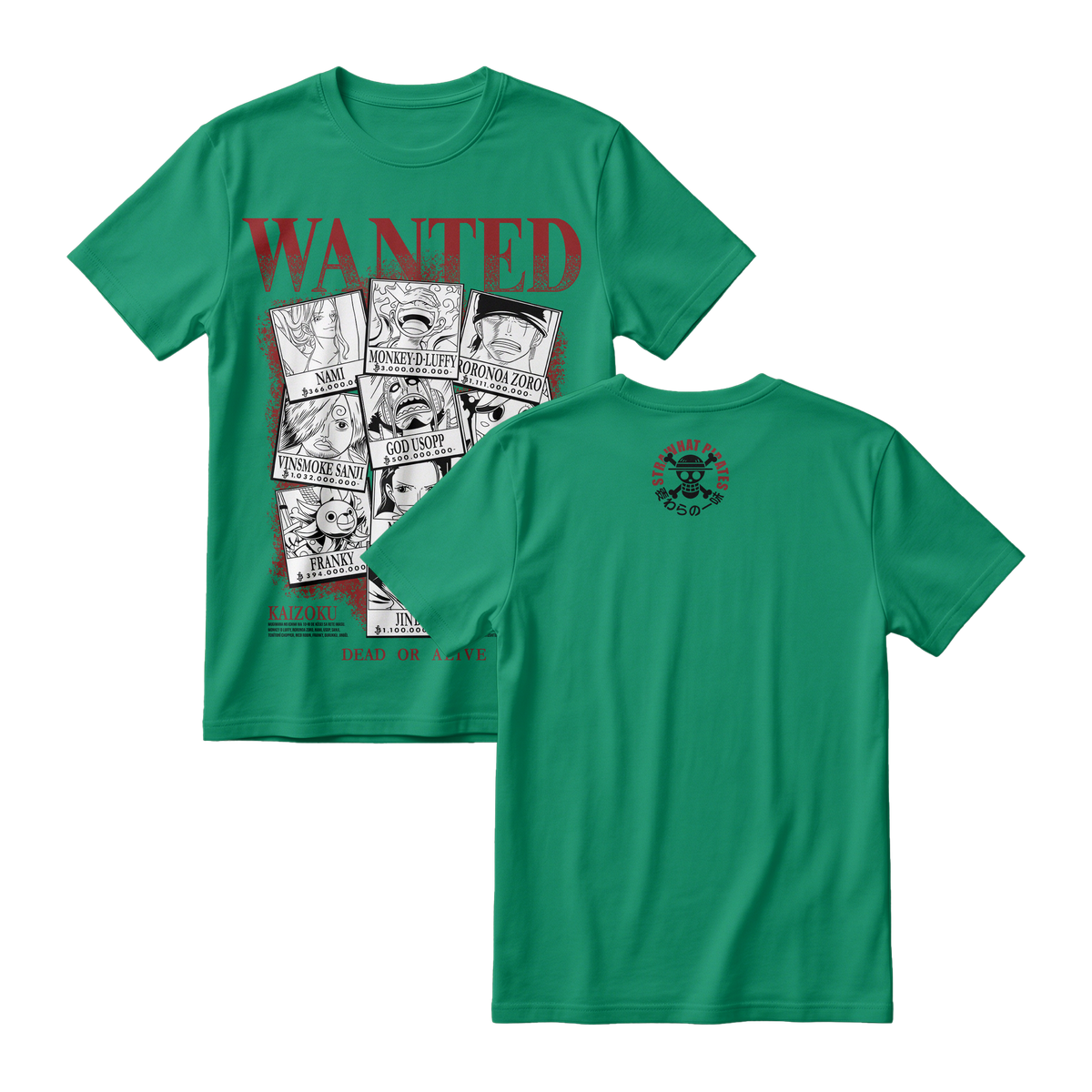 Anime One Piece Wanted Mugiwara Crew Short Sleeve Tee -  JADE