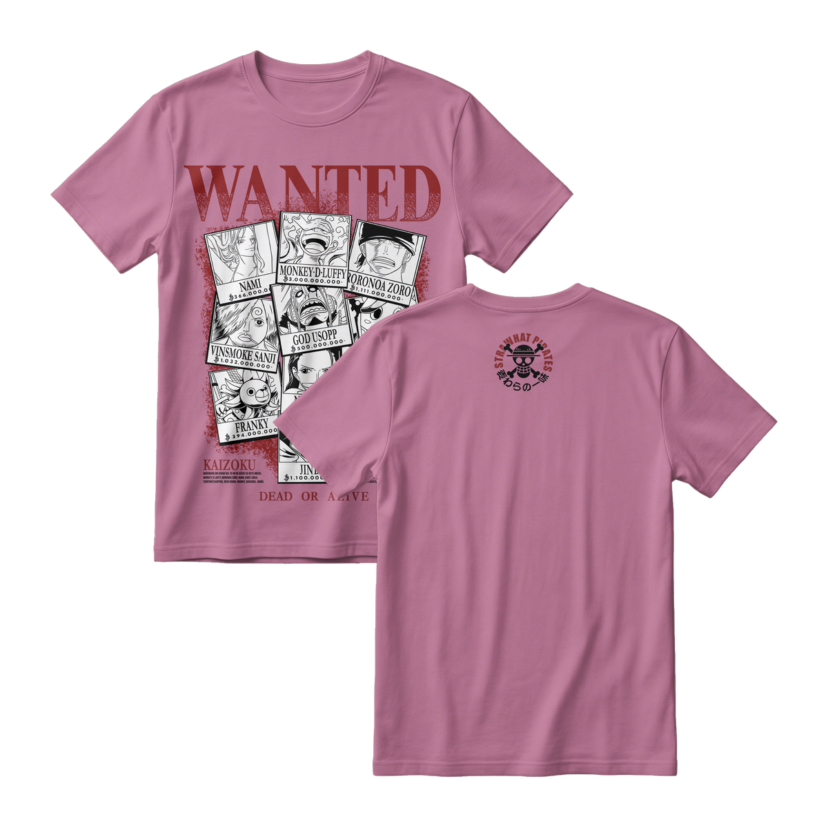 Anime One Piece Wanted Mugiwara Crew Short Sleeve Tee -  LAVENDER