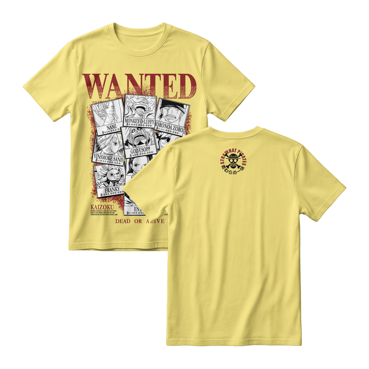 Anime One Piece Wanted Mugiwara Crew Short Sleeve Tee -  LEMON