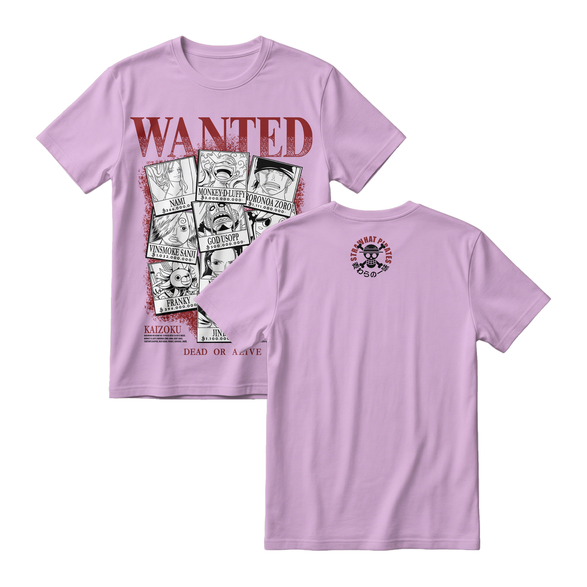 Anime One Piece Wanted Mugiwara Crew Short Sleeve Tee -  LILAC