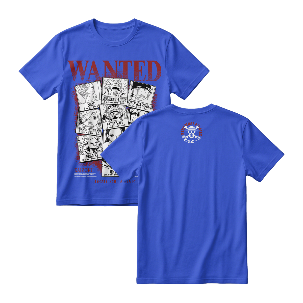 Anime One Piece Wanted Mugiwara Crew Short Sleeve Tee -  ROYAL-BLUE