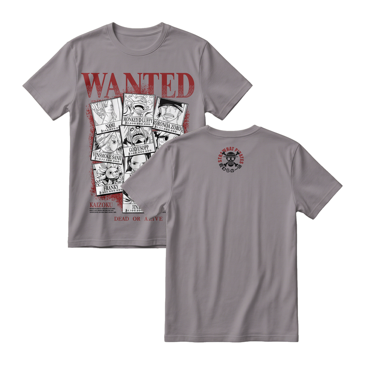Anime One Piece Wanted Mugiwara Crew Short Sleeve Tee -  SMOKE-GREY