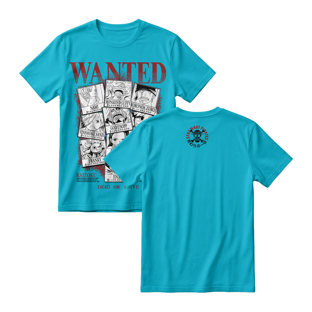 Anime One Piece Wanted Mugiwara Crew Short Sleeve Tee -  TIFFANY