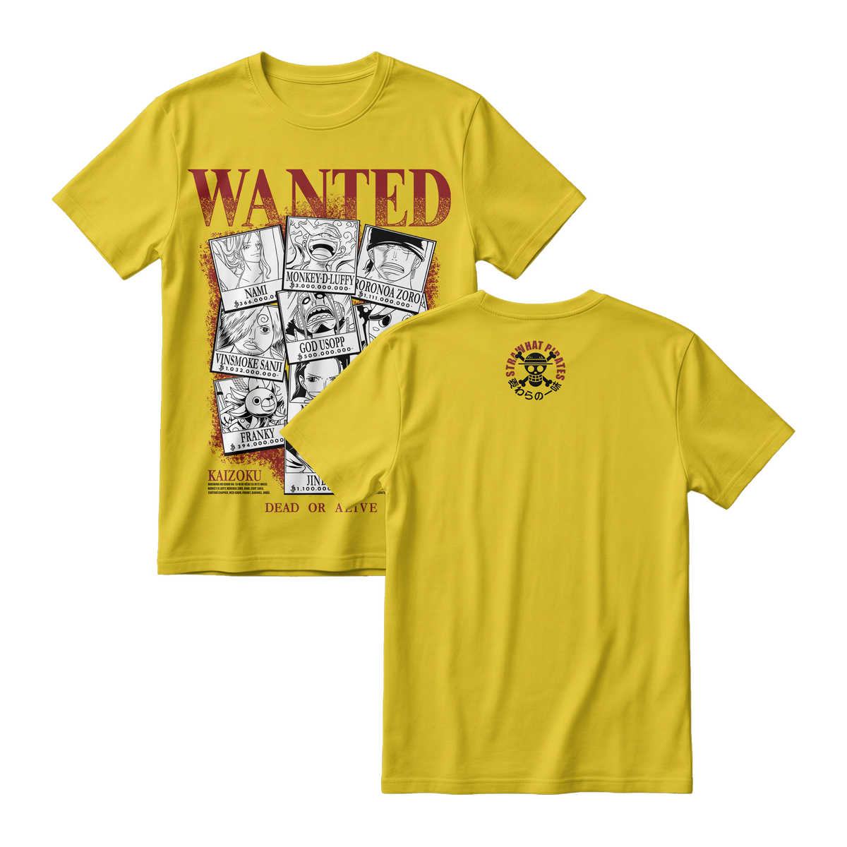 Anime One Piece Wanted Mugiwara Crew Short Sleeve Tee -  YELLOW