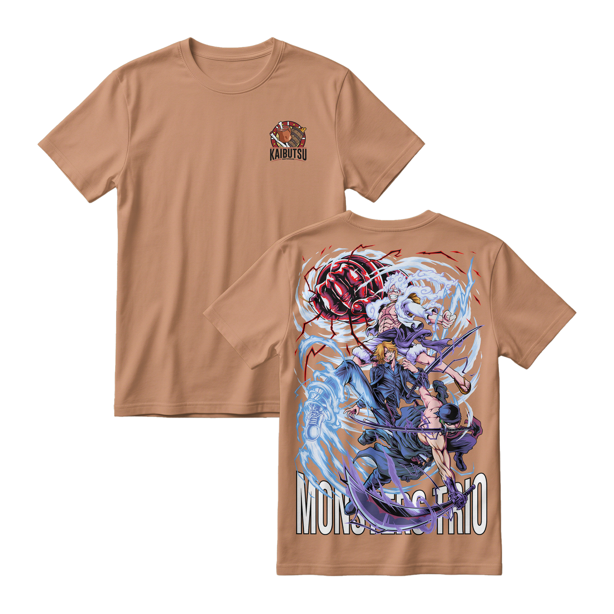 Anime One Piece Monster Trio Short Sleeve Tee - ALMOND