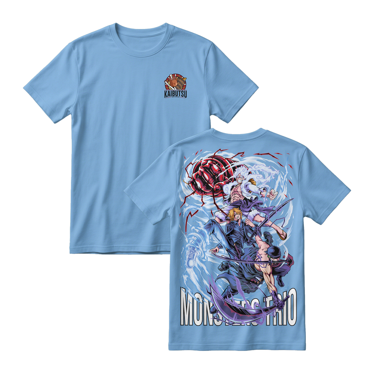 Anime One Piece Monster Trio Short Sleeve Tee - ARTIC- BLUE