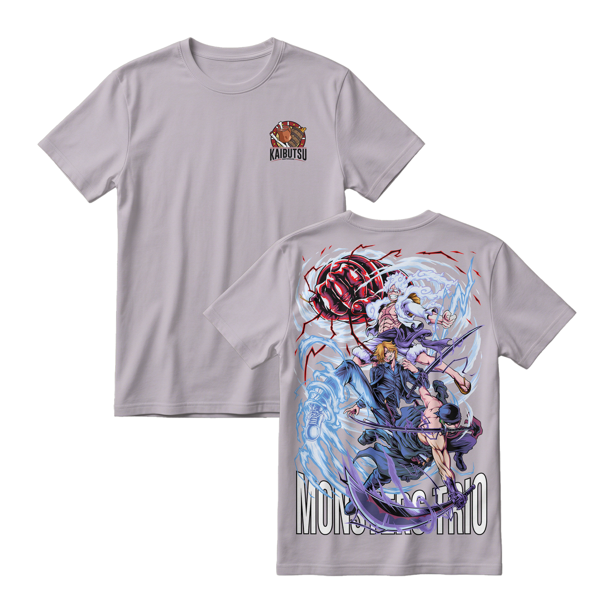 Anime One Piece Monster Trio Short Sleeve Tee - ASH-GREY
