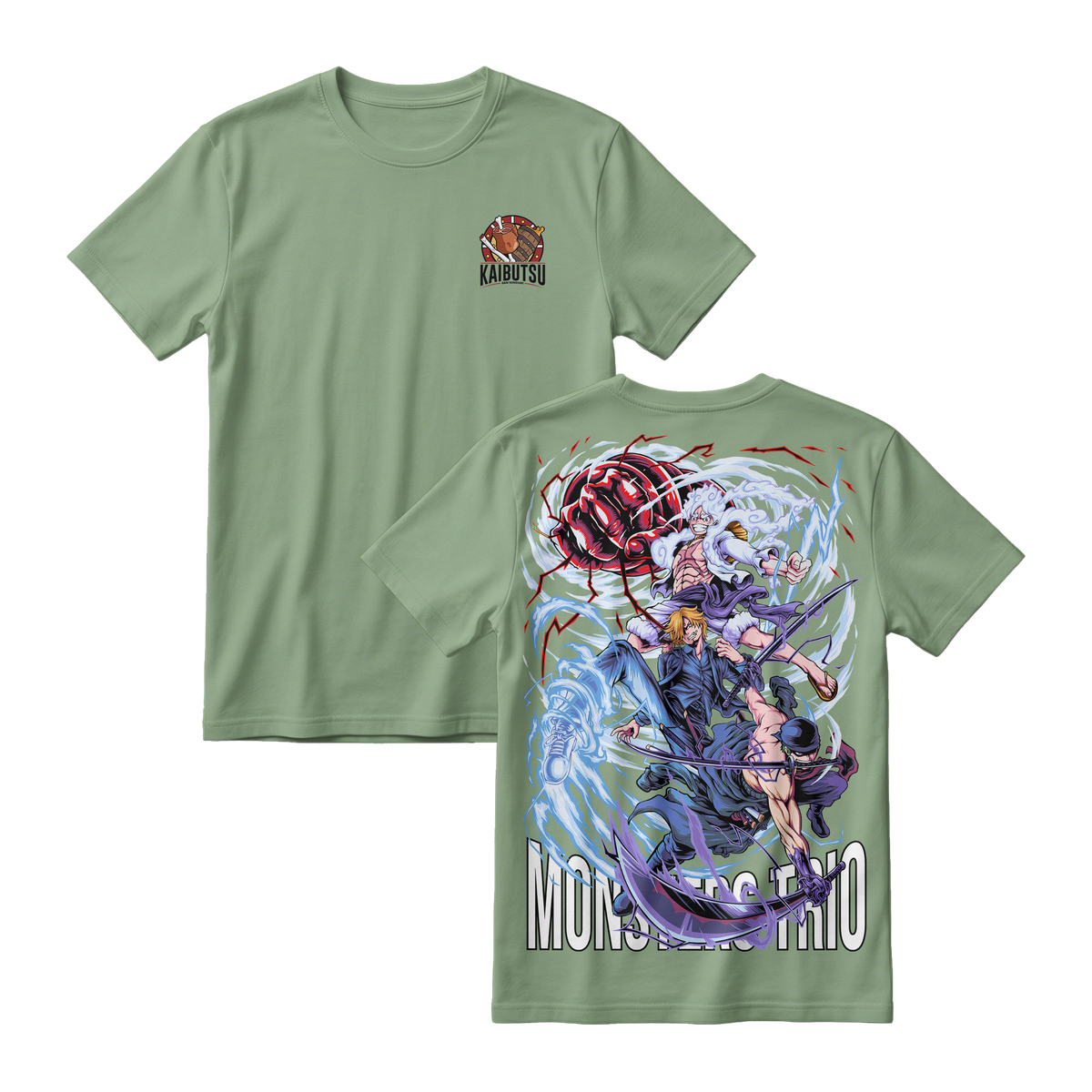Anime One Piece Monster Trio Short Sleeve Tee - ASPARAGUS