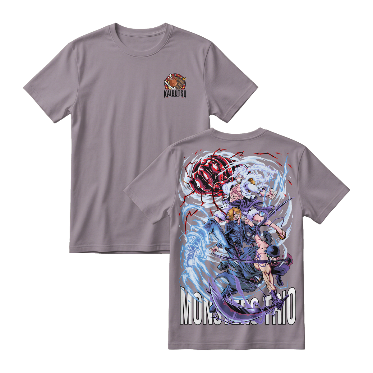 Anime One Piece Monster Trio Short Sleeve Tee - ASPHALT-GREY