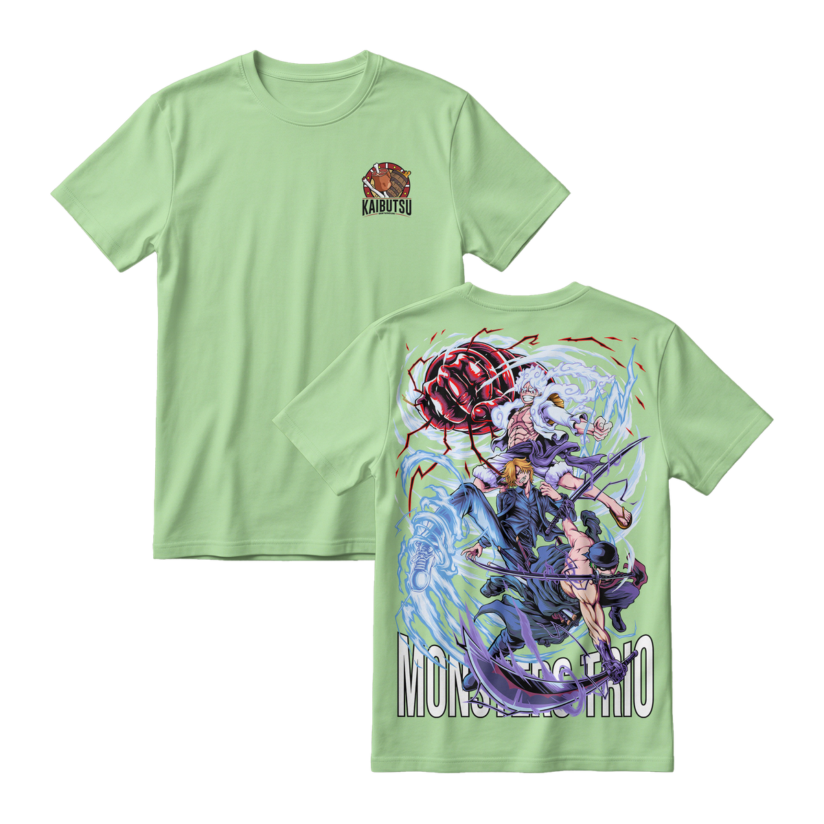 Anime One Piece Monster Trio Short Sleeve Tee - AVOCADO