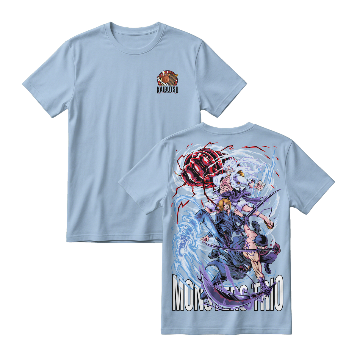 Anime One Piece Monster Trio Short Sleeve Tee - BABY-BLUE