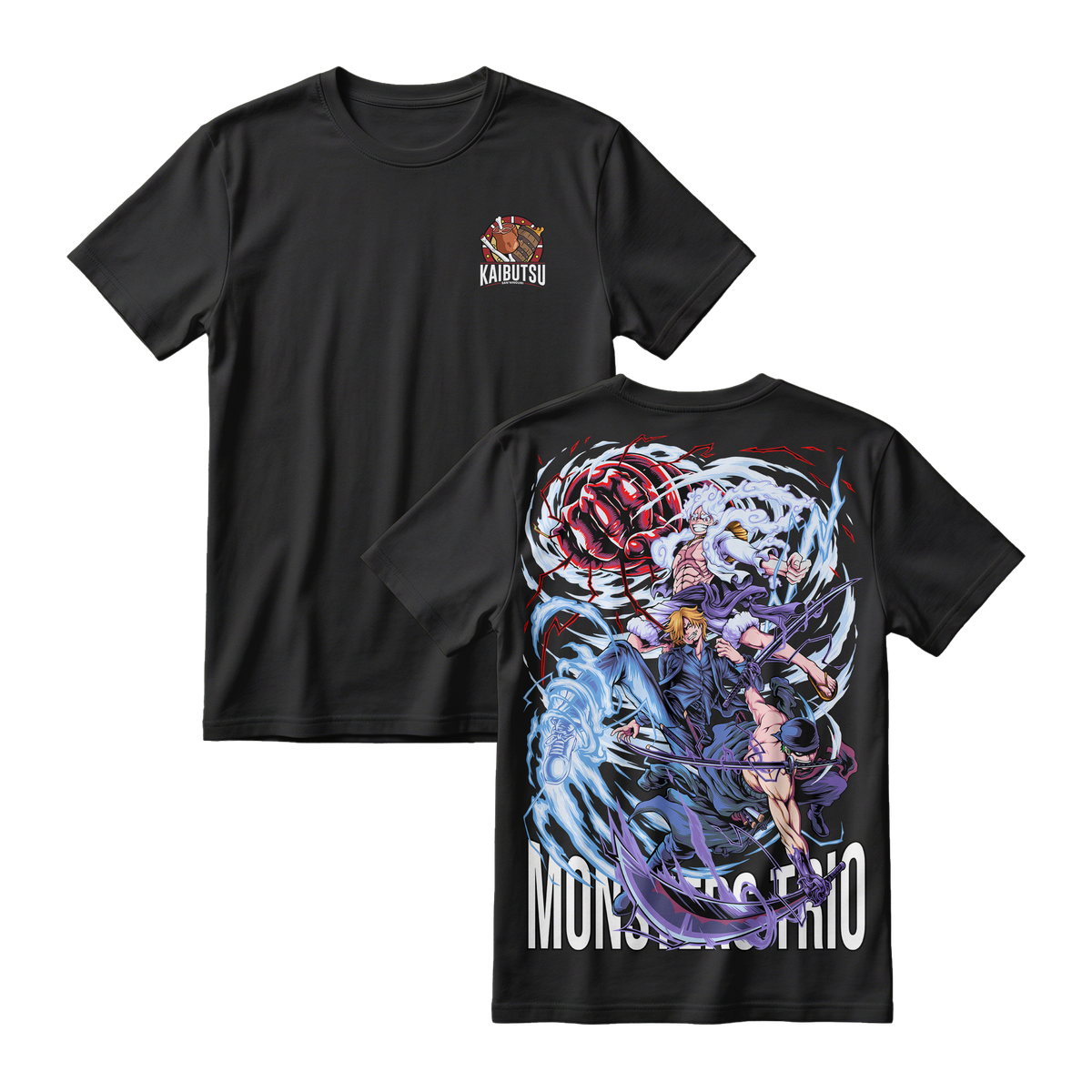 Anime One Piece Monster Trio Short Sleeve Tee - BLACK