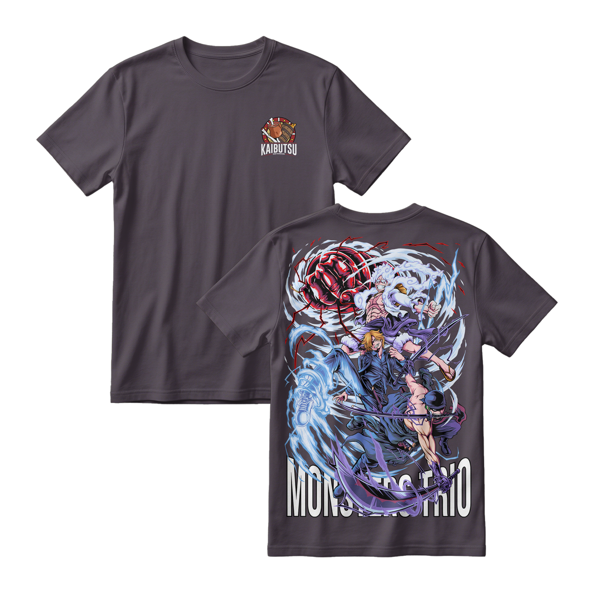 Anime One Piece Monster Trio Short Sleeve Tee - CHARCOAL