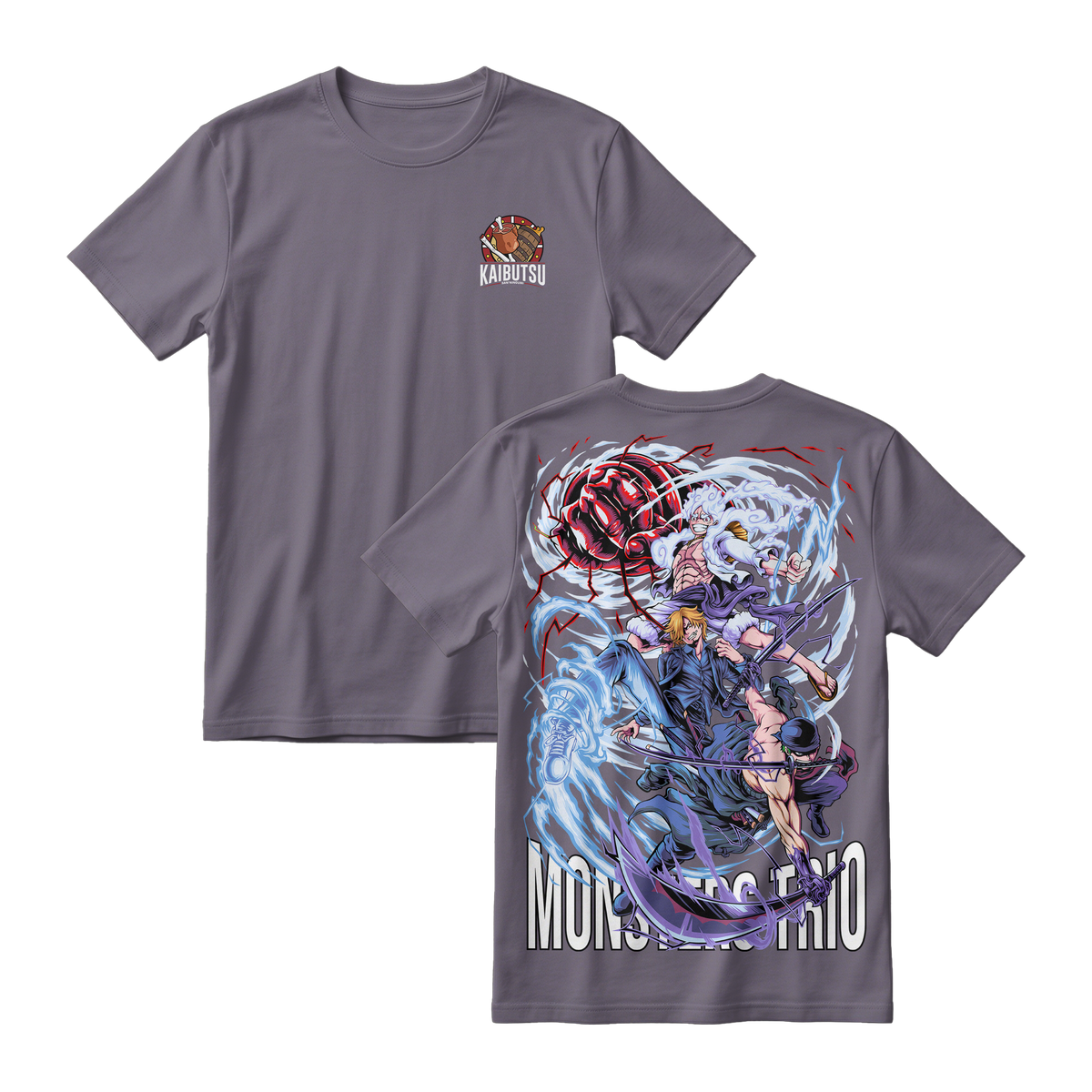 Anime One Piece Monster Trio Short Sleeve Tee - DARK-GREY